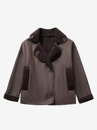 マイラード調フェイクレザージャケット フェイクシアリングラペル オーバーサイズ 春アウター レディース 2025