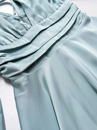 サテン スケーター ドレス ディープ V ネック ロング ベル スリーブ プリーツ 春 セクシー ミニ スイング ドレス レディース 2025