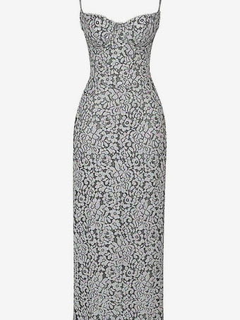 レース ボディコン ロングドレス スウィートハートネックライン スパゲッティストラップ セクシー マキシドレス レディース 2025