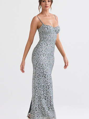 レース ボディコン ロングドレス スウィートハートネックライン スパゲッティストラップ セクシー マキシドレス レディース 2025