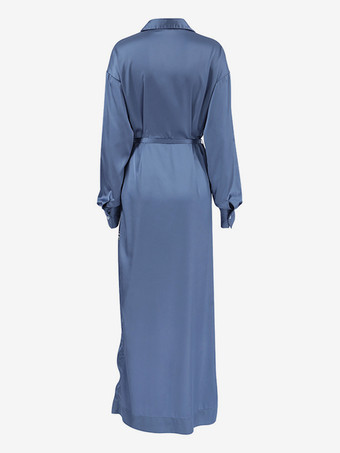 ベルト付きサテンシャツドレス ハイローヘム 長袖 エレガントな春ロングドレス レディース 2025