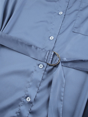 ベルト付きサテンシャツドレス ハイローヘム 長袖 エレガントな春ロングドレス レディース 2025