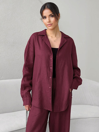 レディース向けツーピースコーデセット 長袖シャツとワイドレッグパンツ 春カジュアルコーデ 2025