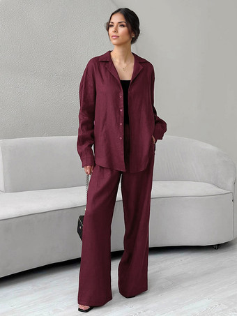 レディース向けツーピースコーデセット 長袖シャツとワイドレッグパンツ 春カジュアルコーデ 2025