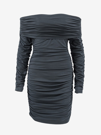 プリーツボディコンドレス レディース オフショルダー 長袖 春 セクシー ミニドレス 2025