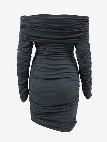 プリーツボディコンドレス レディース オフショルダー 長袖 春 セクシー ミニドレス 2025