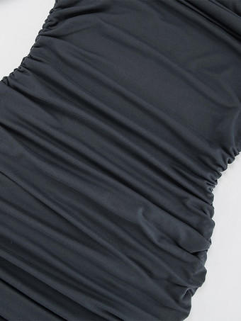 プリーツボディコンドレス レディース オフショルダー 長袖 春 セクシー ミニドレス 2025