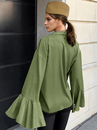 サテンブラウス、タイネック、ベル、長袖、春、エレガント、レディースシャツ 2025