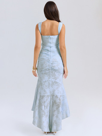 フローラル マキシドレス スクエアカラー ノースリーブ マーメイド プリーツ パーティードレス レディース 2025