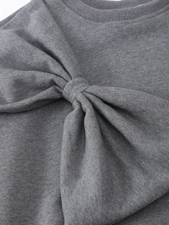 オーバーサイズ クルーネック スウェットシャツ リボン付き 長袖 無地 春 トップス レディース 2025