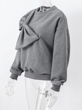 オーバーサイズ クルーネック スウェットシャツ リボン付き 長袖 無地 春 トップス レディース 2025