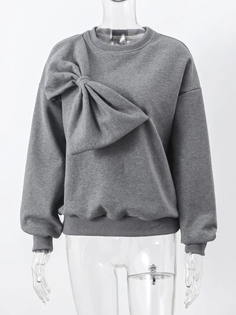 オーバーサイズ クルーネック スウェットシャツ リボン付き 長袖 無地 春 トップス レディース 2025