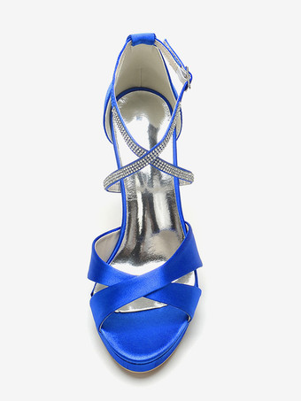 アイボリーハイヒールウェディングシューズオープントゥラインストーンCirss Corssブライダルシューズ