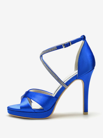 アイボリーハイヒールウェディングシューズオープントゥラインストーンCirss Corssブライダルシューズ