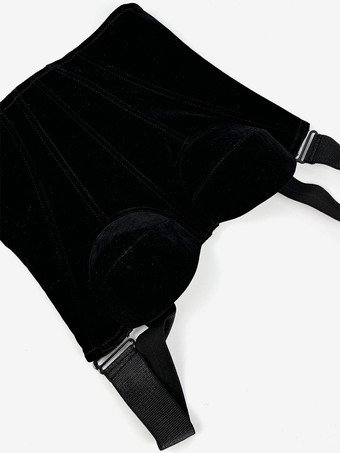 女性用コルセット ベルベット ボーン入り ブラック ポリエステル ジッパー デート シック ランジェリー