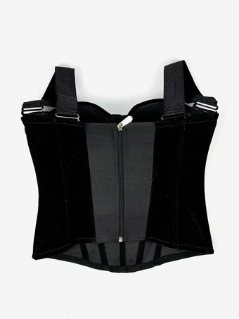 女性用コルセット ベルベット ボーン入り ブラック ポリエステル ジッパー デート シック ランジェリー