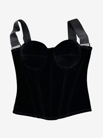 女性用コルセット ベルベット ボーン入り ブラック ポリエステル ジッパー デート シック ランジェリー