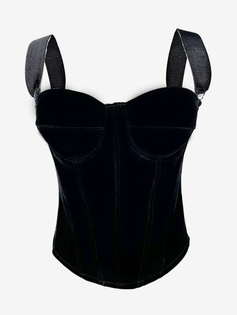 ブラック 女性用コルセット ベルベット ボーン入り ブラック ポリエステル ジッパー デート シック ランジェリー