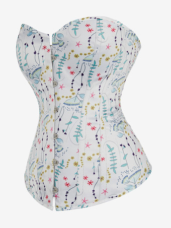 レディースコルセット ホワイト ポリエステル ストラップレス レースアップ プリント インドア シック タンクトップ