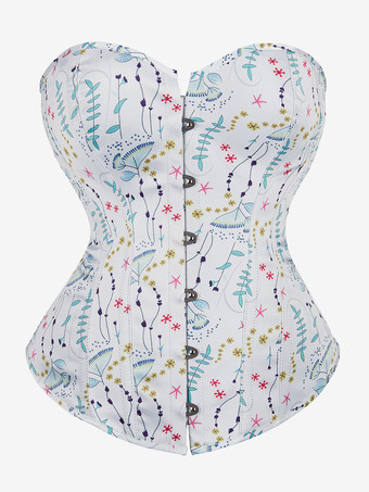 ホワイト レディースコルセット ホワイト ポリエステル ストラップレス レースアップ プリント インドア シック タンクトップ