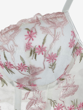 レディースコルセット ホワイト スパゲッティストラップ レースアップ 花柄 インドア シック タンクトップ