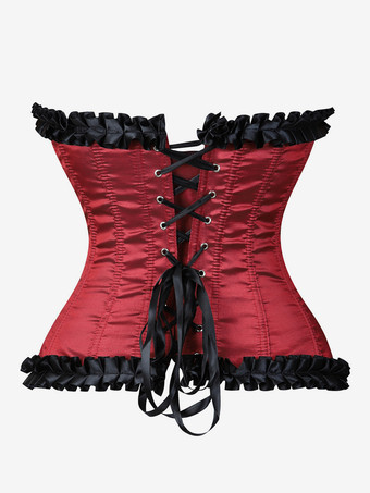 レディースコルセット バーガンディ アンダーバスト レースアップ カスケードフリル デイリーカジュアル シック ビスチェ