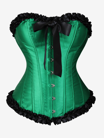 グリーン レディースコルセット バーガンディ アンダーバスト レースアップ カスケードフリル デイリーカジュアル シック ビスチェ
