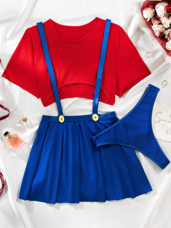 セクシーな女性用ロールプレイコスチューム 3ピース レッド 大人用ランジェリー