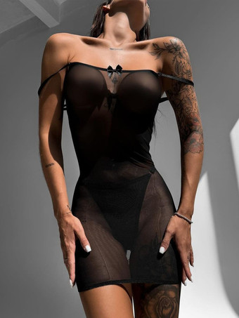 ブラック ベビードール ランジェリー ベビードール 女性用 ブラック リボン バックレス メッシュ セクシー シュミーズ