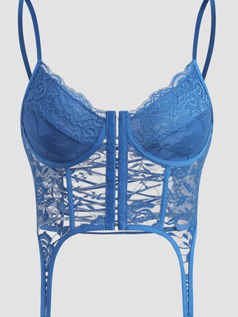 ロイヤルブルーコルセット ホワイト セクシー 花柄 バック バンデージ デイリー カジュアル レース キャミソール タンクトップ