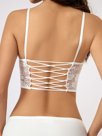 コルセット ホワイト セクシー 花柄 バック バンデージ デイリー カジュアル レース キャミソール タンクトップ