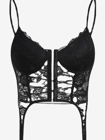 ブラック コルセット ホワイト セクシー 花柄 バック バンデージ デイリー カジュアル レース キャミソール タンクトップ