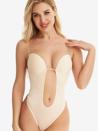 肌色レディース ビスチェ シームレス プランジ シェイプウェア ヌード ノースリーブ バックレス ブラ