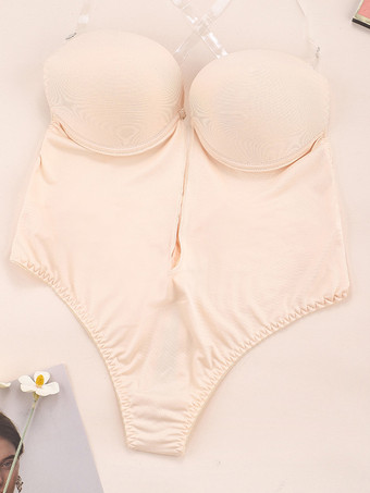 レディース ビスチェ シームレス プランジ シェイプウェア ヌード ノースリーブ バックレス ブラ