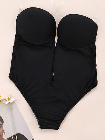 ブラック レディース ビスチェ シームレス プランジ シェイプウェア ヌード ノースリーブ バックレス ブラ