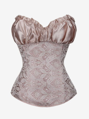 ライト アプリコットレディースコルセット ブラック ポリエステル レースアップ カスケードフリル デイリーカジュアルランジェリー