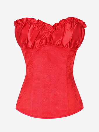 レッド レディースコルセット ブラック ポリエステル レースアップ カスケードフリル デイリーカジュアルランジェリー