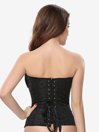 レディースコルセット ブラック ポリエステル レースアップ カスケードフリル デイリーカジュアルランジェリー