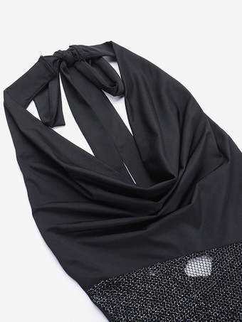 ブラック ホルターネック ドレス アシンメトリー メッシュ セクシー バックレス ボディコン ミニ クラブ ドレス 2026