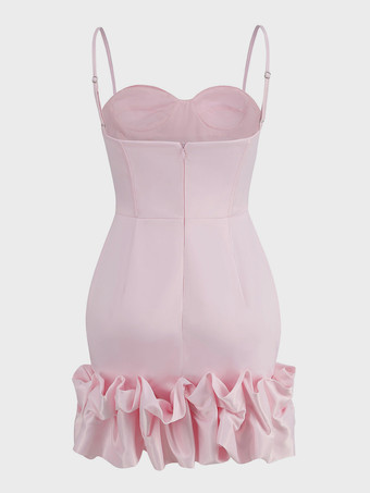 フリルミニドレス スウィートハートネックライン バースデーパーティー ボディコン ストラップドレス レディース 2025