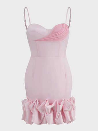 フリルミニドレス スウィートハートネックライン バースデーパーティー ボディコン ストラップドレス レディース 2025