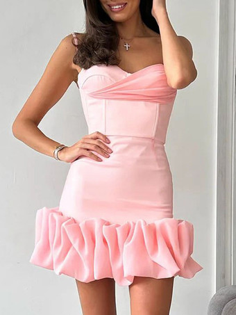 フリルミニドレス スウィートハートネックライン バースデーパーティー ボディコン ストラップドレス レディース 2025