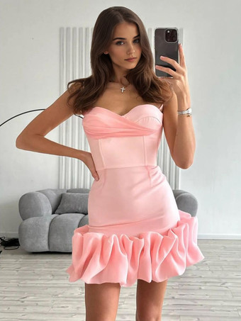 フリルミニドレス スウィートハートネックライン バースデーパーティー ボディコン ストラップドレス レディース 2025