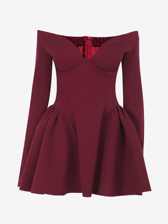 Mini Dress Plunge Bardot Neckline A-line Birthday Party Dress For Women 2025