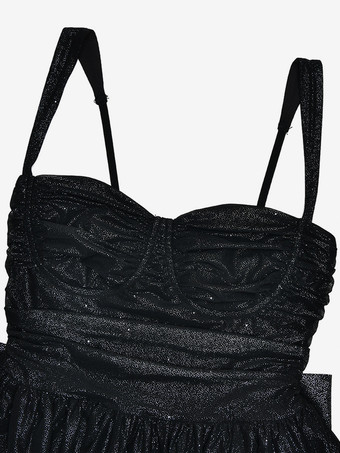 Vestido mini con lazo y purpurina corte A con tirantes para fiesta de cumpleaños para mujer (2025)