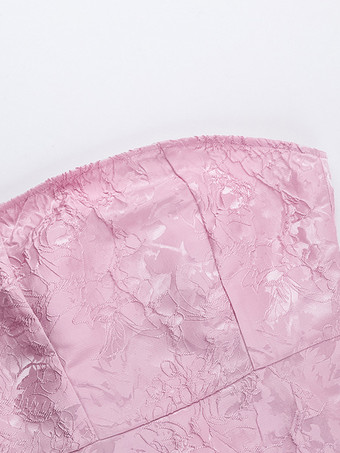 ソフトピンクの花柄ストラップレスドレス（蝶結び付き）誕生日パーティーAラインミニドレス（女性用）2025