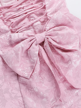 ソフトピンクの花柄ストラップレスドレス（蝶結び付き）誕生日パーティーAラインミニドレス（女性用）2025