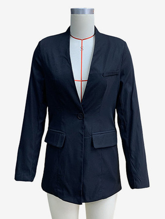 クラシックなブラックブレザージャケット レディース Vネック ワンボタン スリムフィット 春アウター 2025