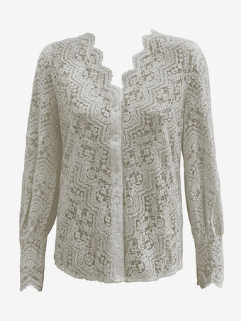 レディースレースブラウス Vネック 長袖 春 カジュアルシャツ 2025