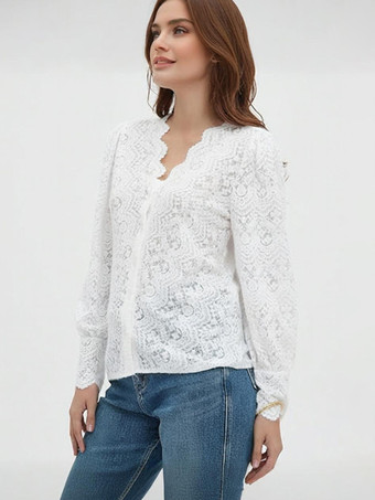 レディースレースブラウス Vネック 長袖 春 カジュアルシャツ 2025